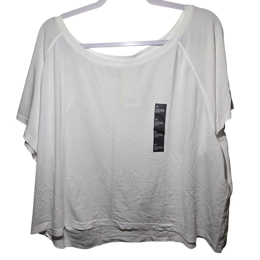 All in Motion Womens 2X White Nylon Mesh Cropped Boxy Fit Athletic Tee F00311127